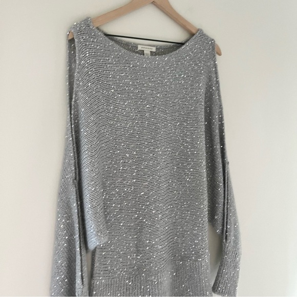 Boston Proper Mohair Open Sleeve Silver Sequin Sweater Grey Women’s Size Large - Picture 3 of 11